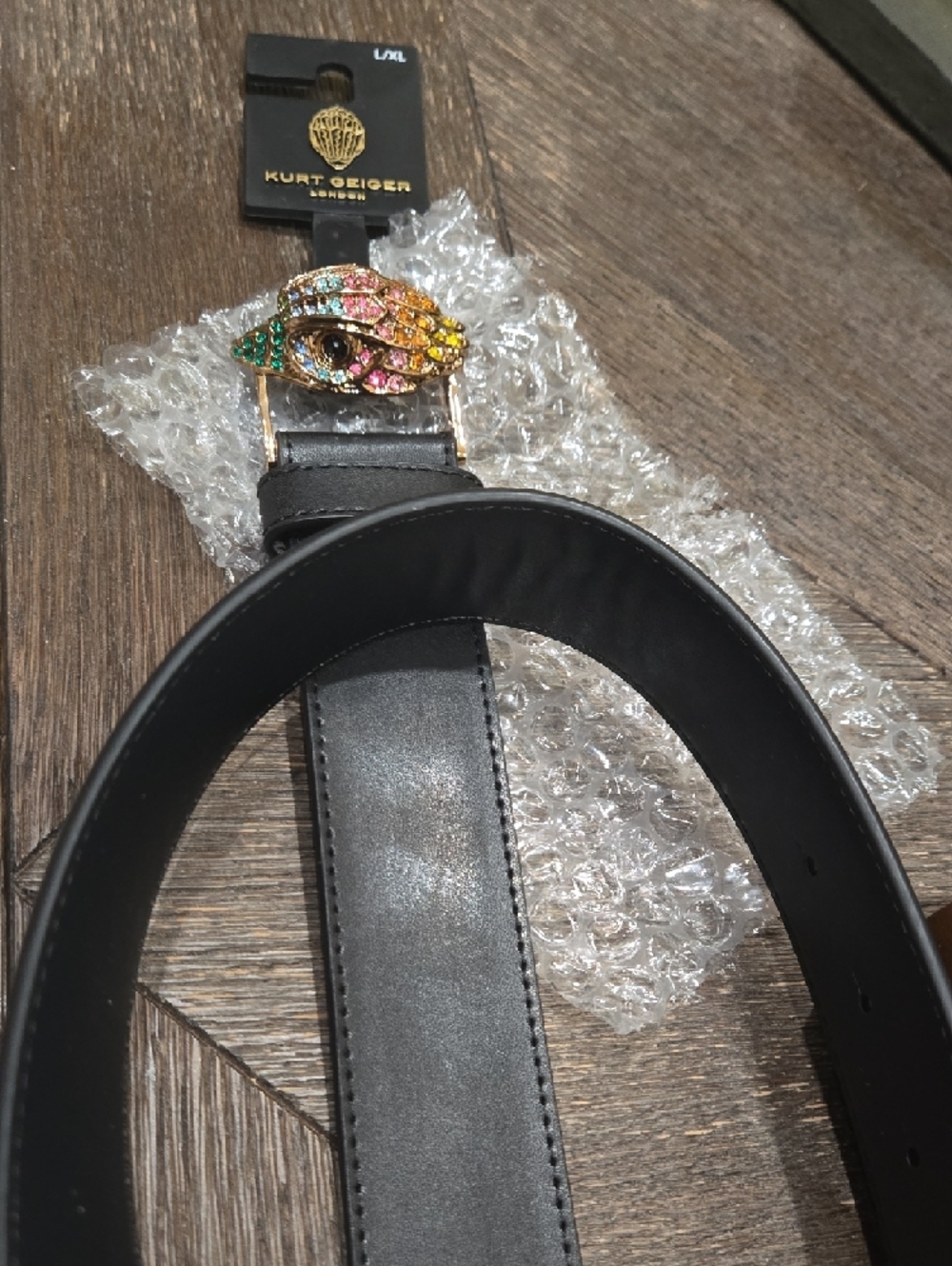 Kurt Geiger Women’s Black Leather Belt with Multicolor Crystal Eye Buckle. - Picture 4 of 7